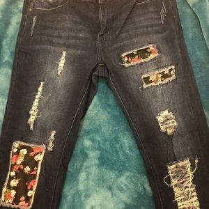 Floral patch jeans